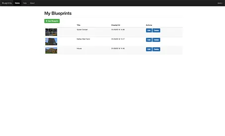 User blueprints list in admin section