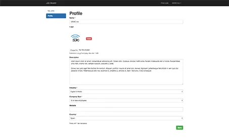 Company's profile form in admin section