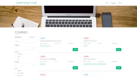Courses list with filter