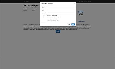 Job details view with application form