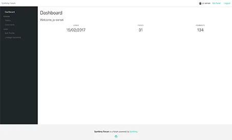 User dashboard in admin section